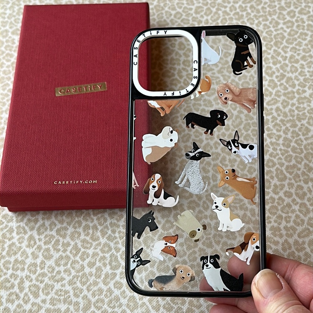 Casetify IPhone 12 Pro Max Case Clear with Black Bumper & Adorable little Dogs